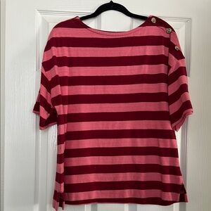 LOFT Pink and Red Boxy Buttoned T-Shirt